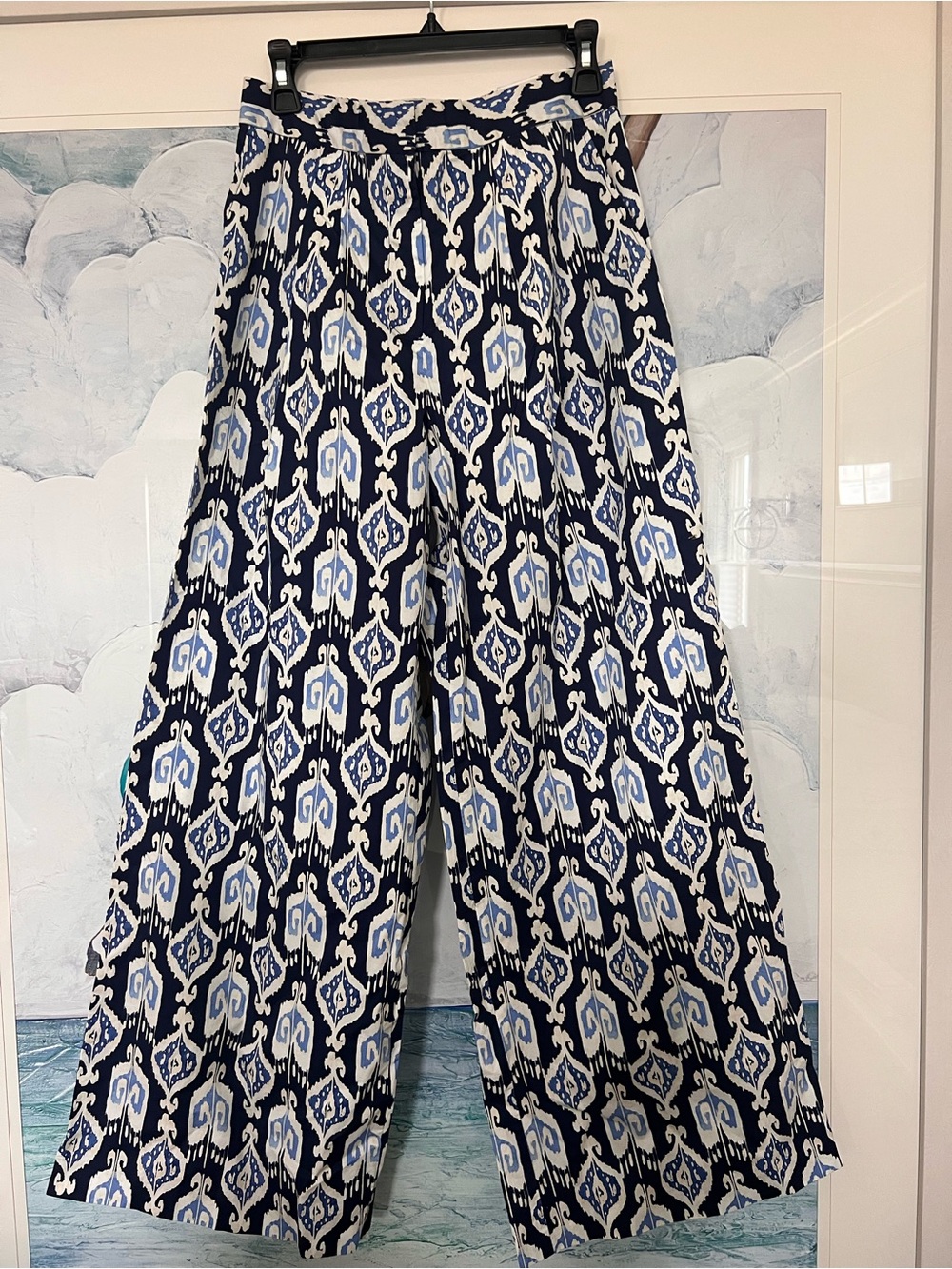 J. McLaughlin Navy and Light Blue Ikat Wide-Leg Women’s Pants